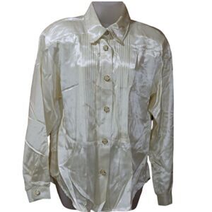 City Girl By Nancy Bolen Off White Pleated Long Sleeve Button Down Vintage Top L